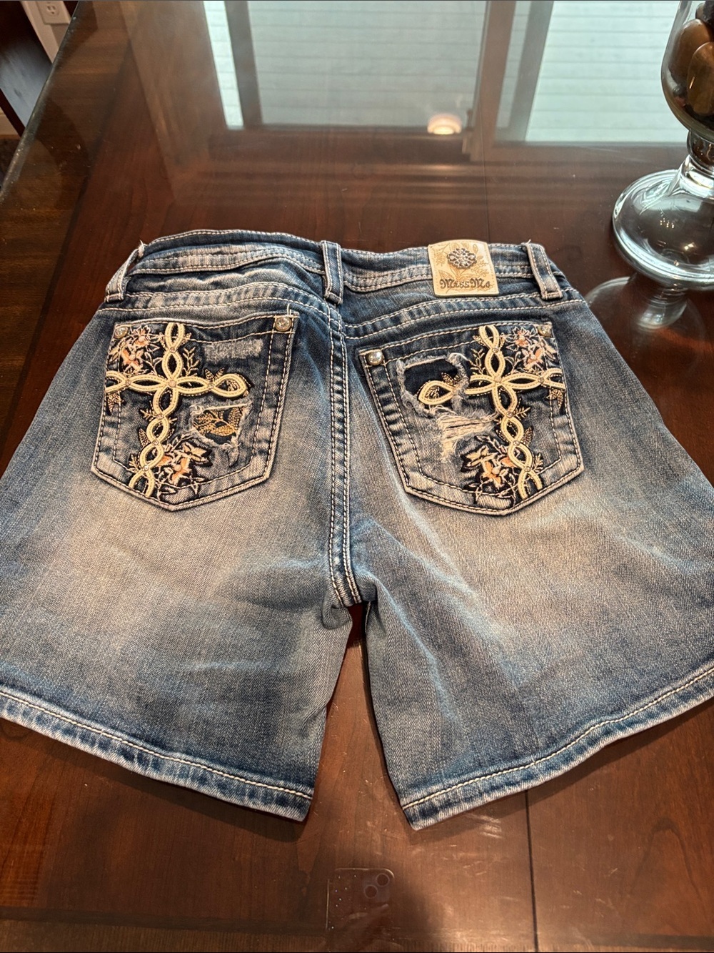 Miss Me Light Blue Embroidered Denim Shorts